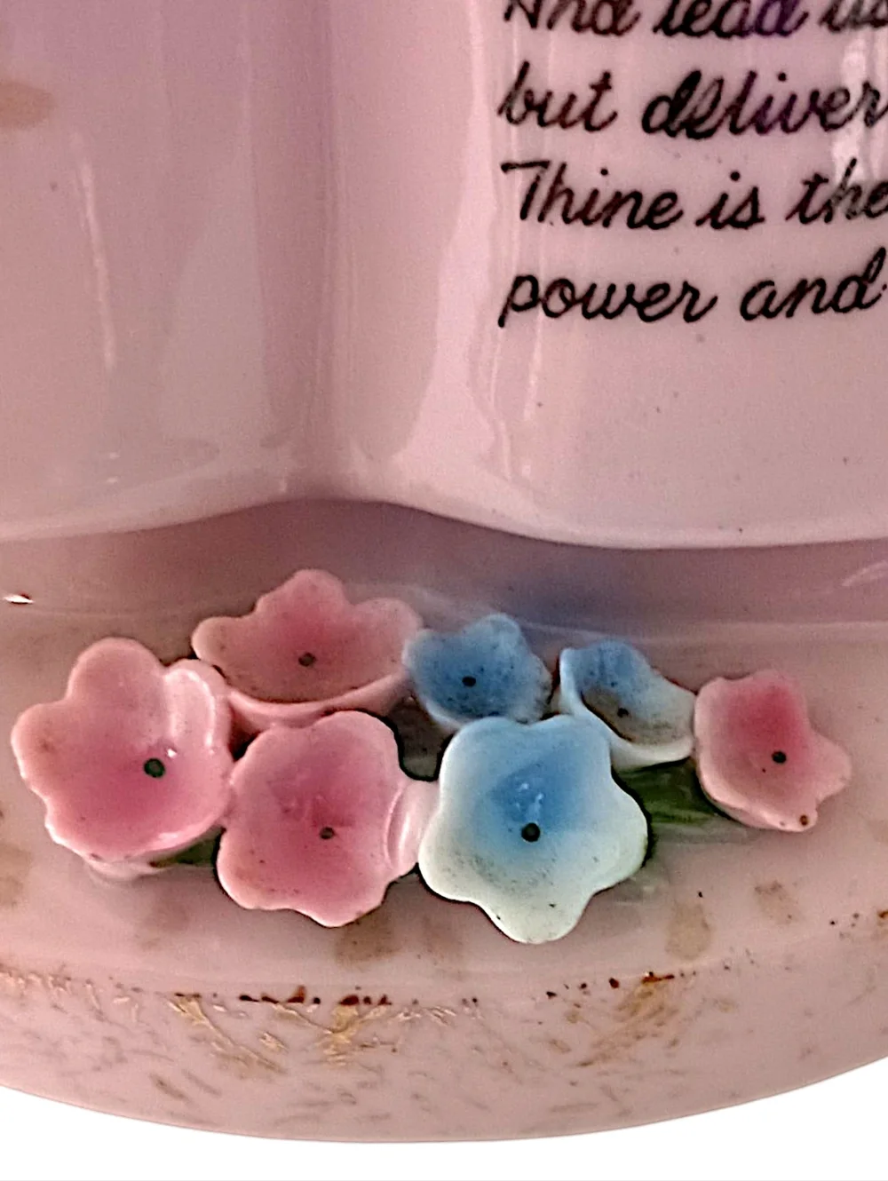 Norcrest Lords Prayer Planter Vase‎ Porcelain Hand Painted Pink Vtg Wall Pocket